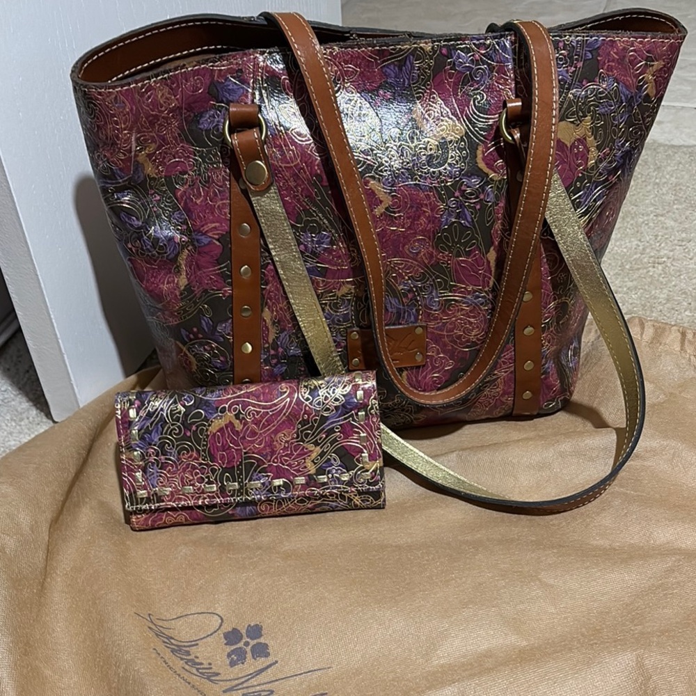Parricia Nash Pink Purple and Gold Paisley and Floral Tote and Wallet Set